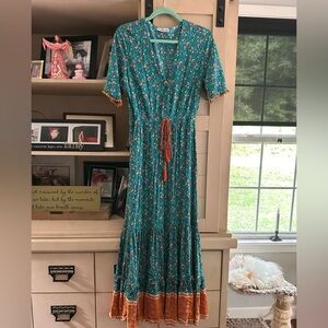 Floral Teal and Orange Maxi Dress
